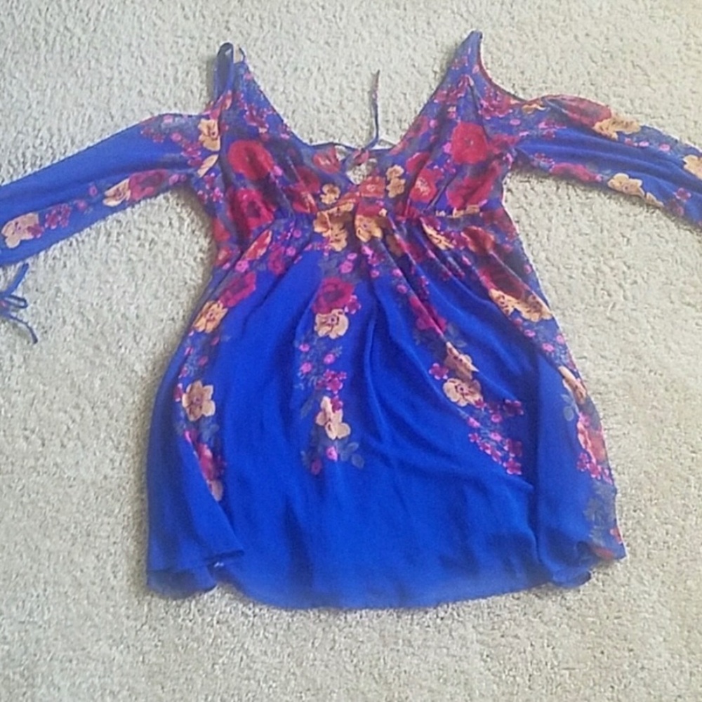 Free People, Cold Shoulder Blue Floral Dress